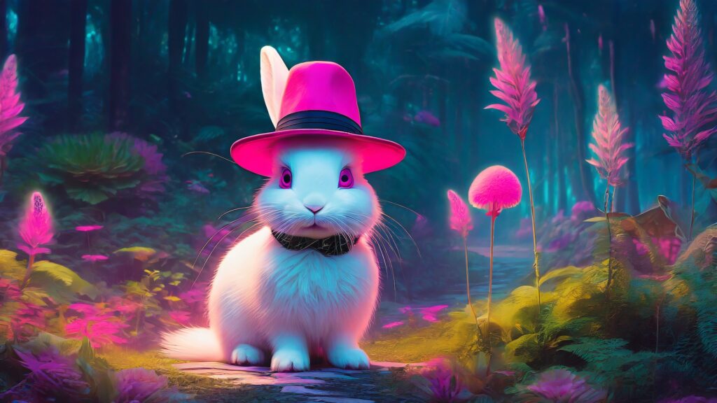 White rabbit with pink hat (alt)